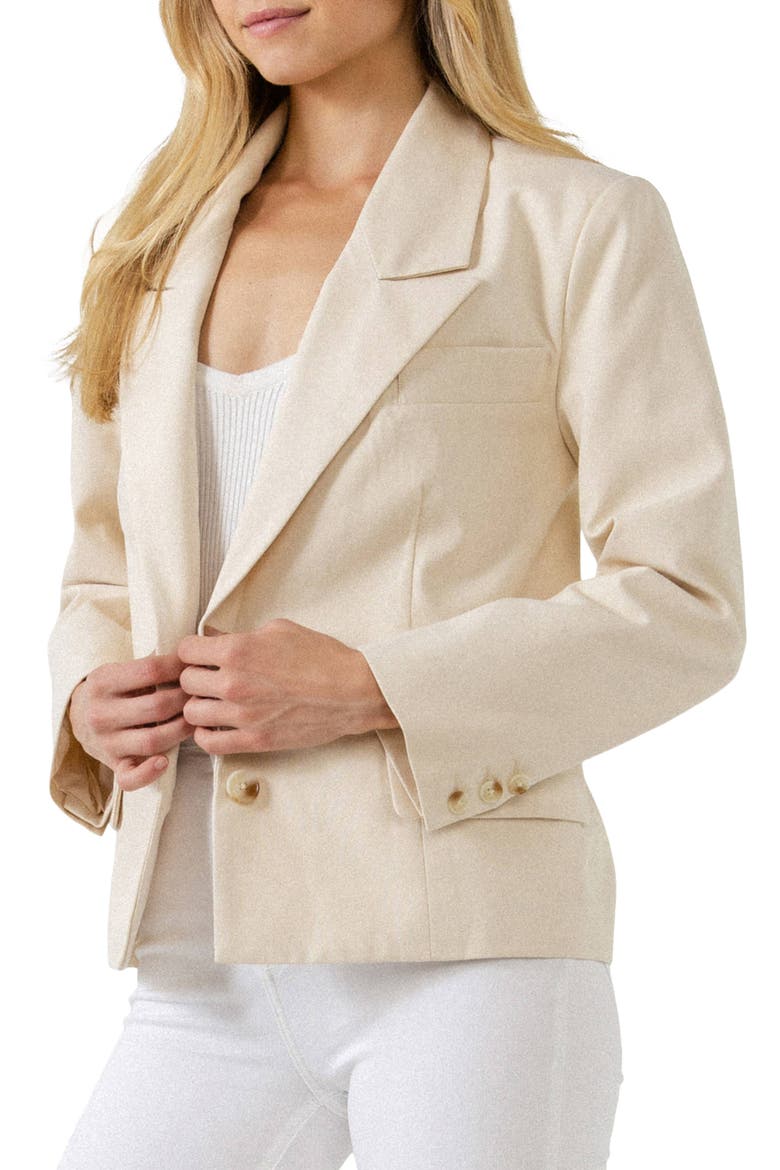 One Button Cotton Blazer, Alternate, color, BEIGE