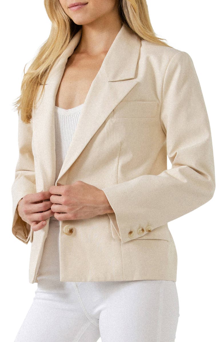 English Factory One Button Cotton Blazer, Alternate, color, Beige