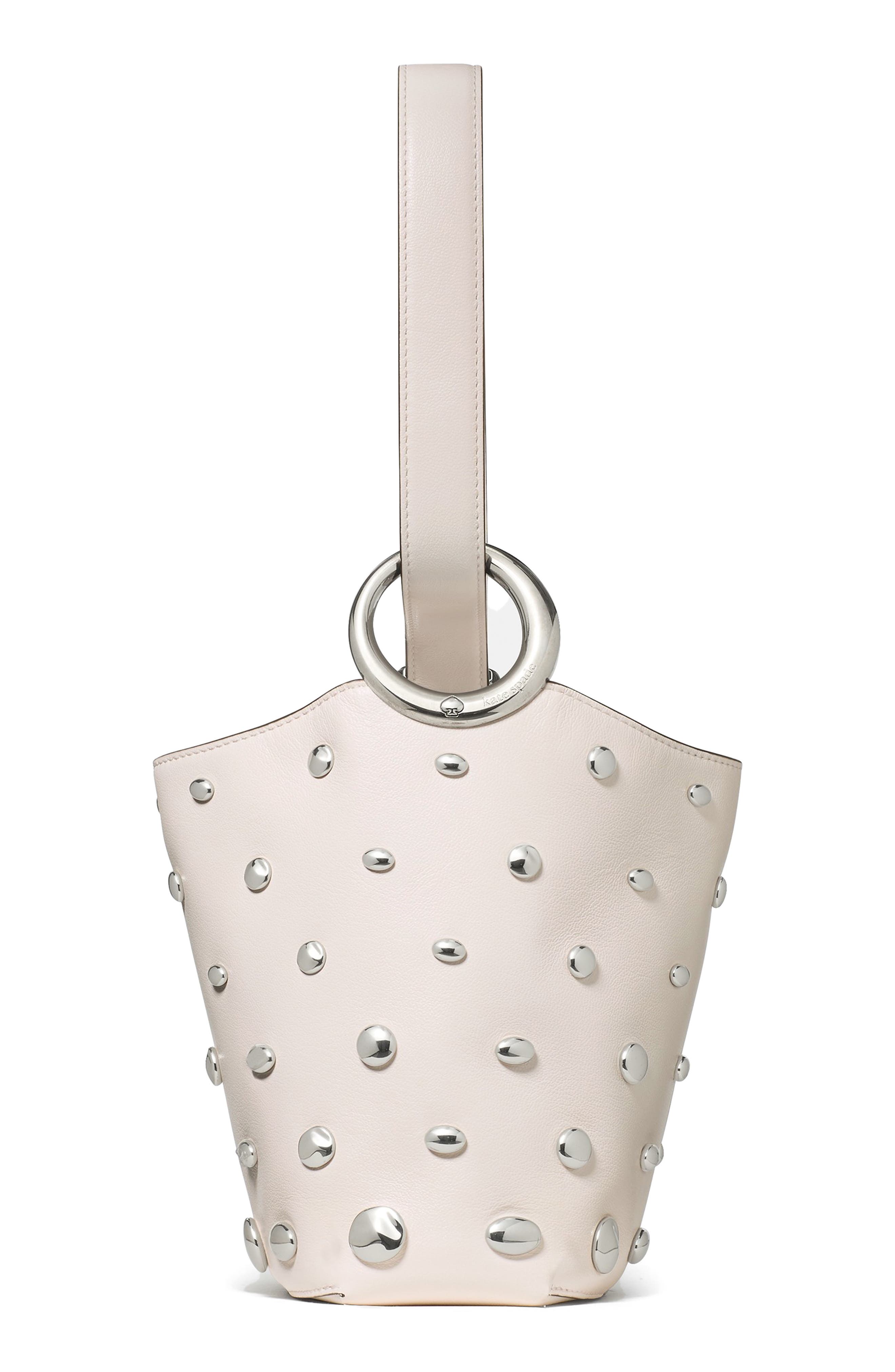 Kate Spade New York halo stud fine grain leather crossbody bag, Main, color, Cream.