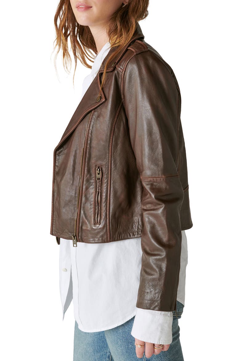 Leather Moto Jacket, Alternate, color, CHESTNUT