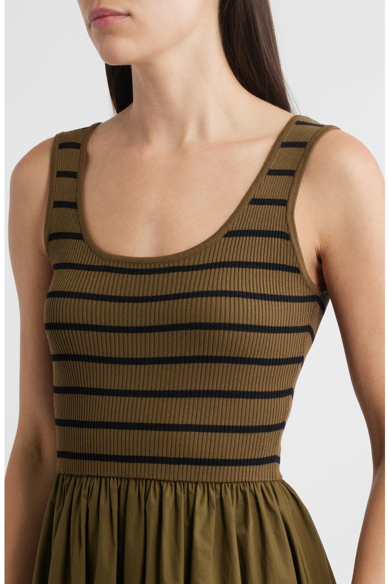 Stripe Mixed Media Stretch Cotton Tank Maxi Dress, Alternate, color, OLIVE/ BLACK