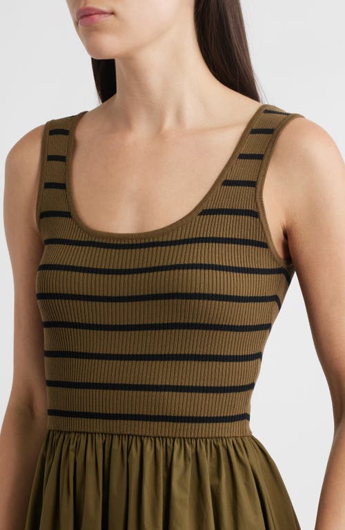 Moon River Stripe Mixed Media Stretch Cotton Tank Maxi Dress In Green