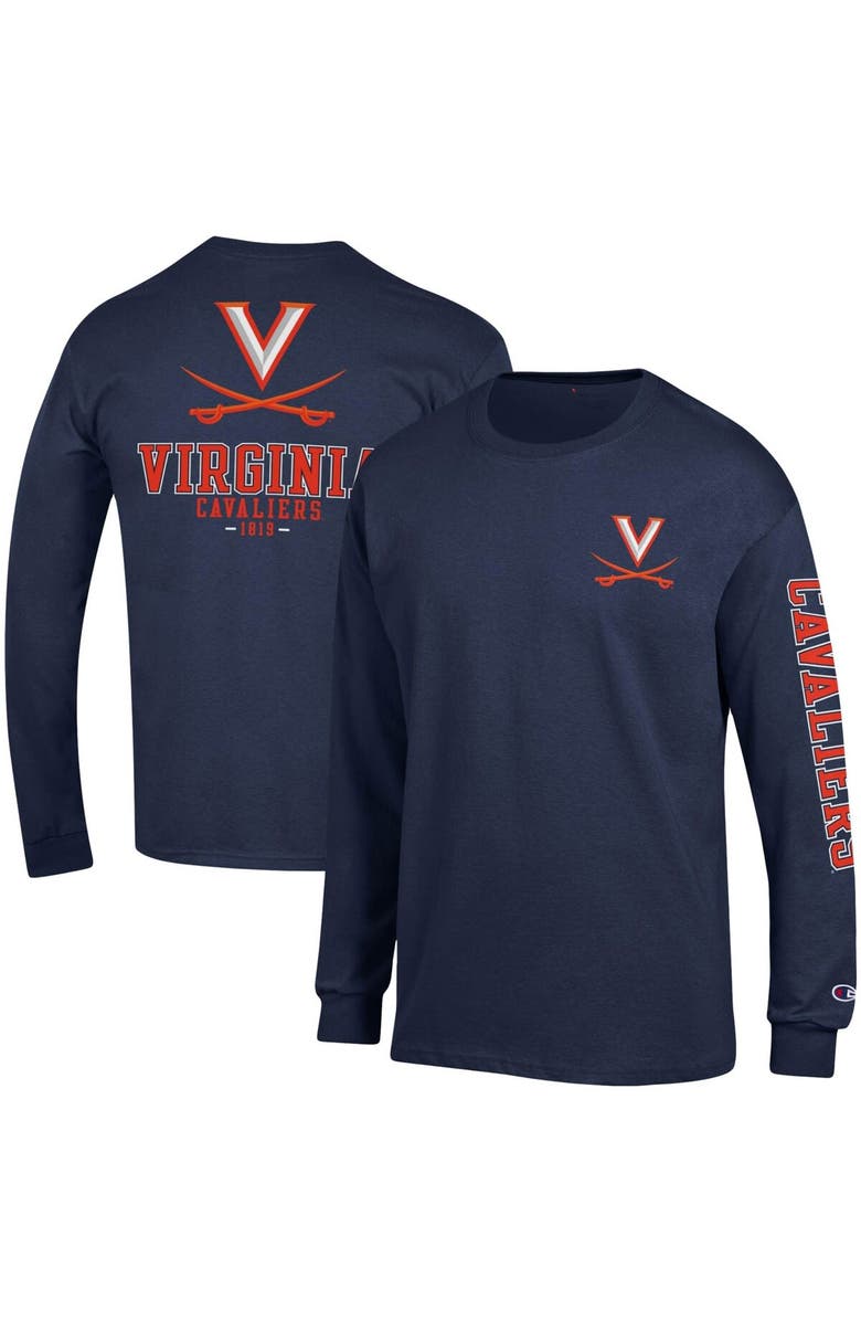Champion Men's Champion Navy Virginia Cavaliers Team Stack Long Sleeve T-Shirt, Main, color, Navy