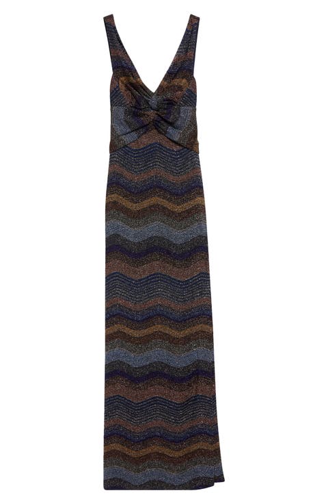 Metallic Zigzag Stripe Maxi Dress