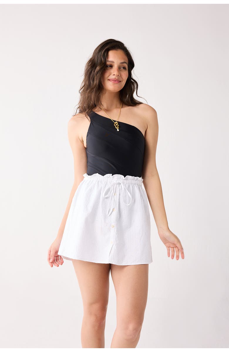 Reistor Short Skirt with Waist Tie and Frill Detail, Alternate, color, White