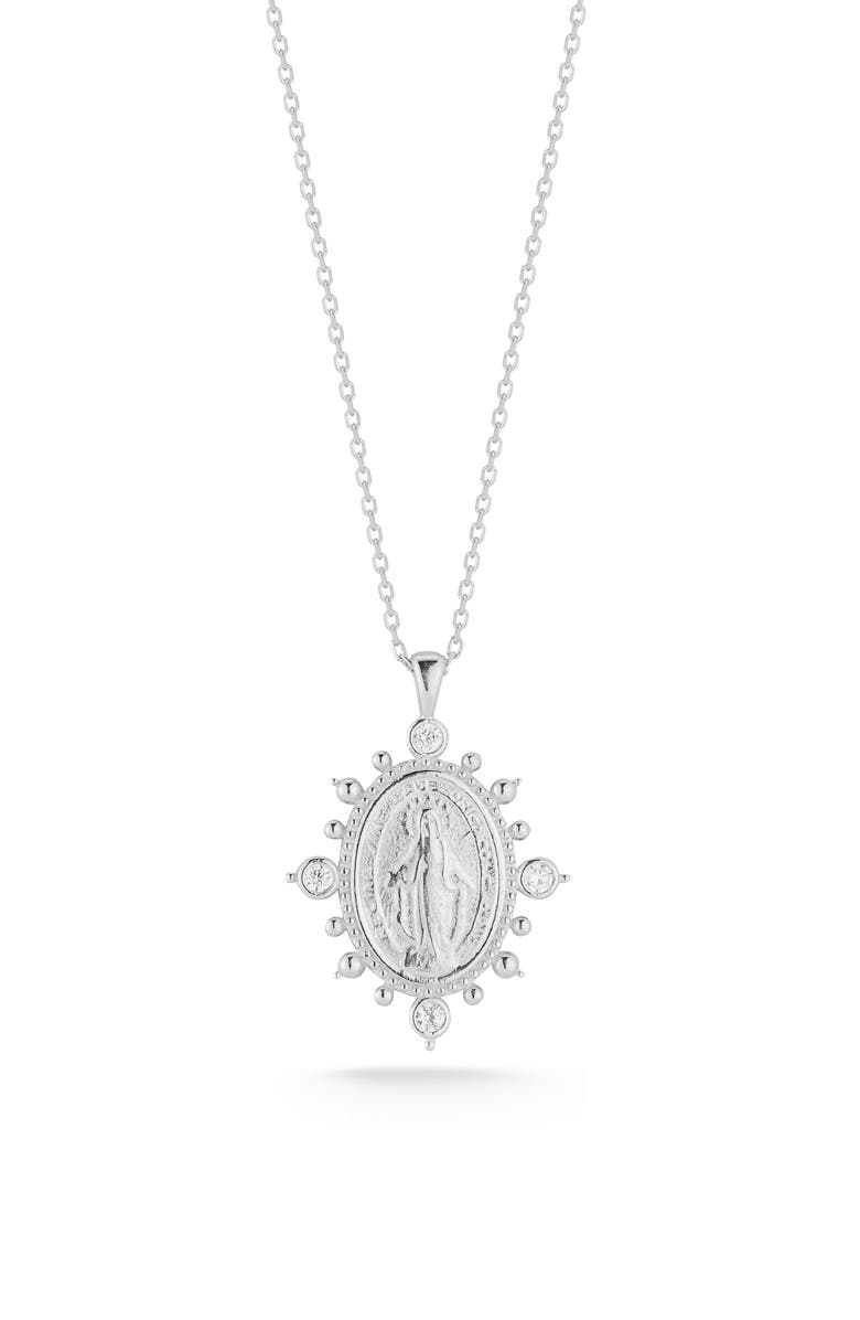 GLAZE JEWELRY Sterling Silver Virgin Mary CZ Pendant Necklace, Main, color, Silver