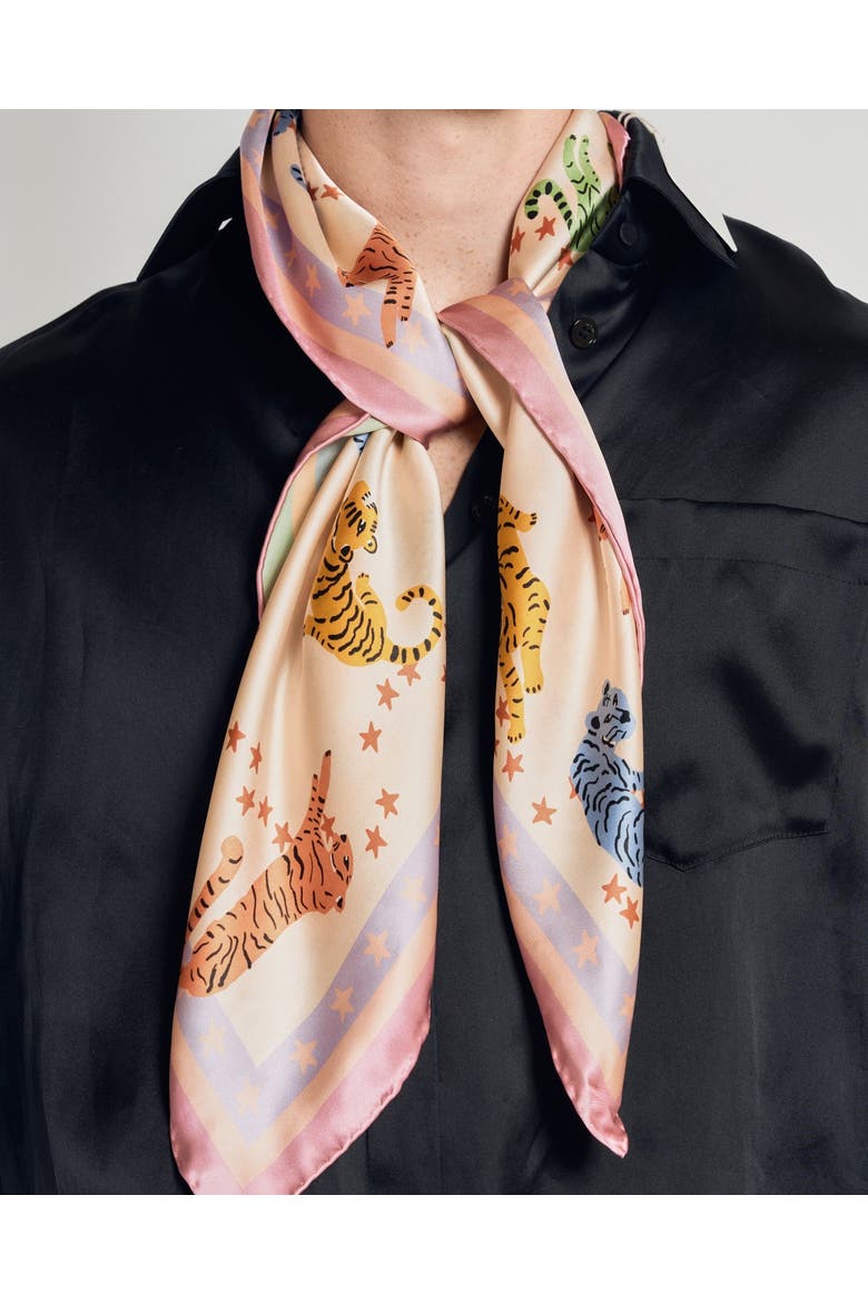 "Neon Tigers" Large Silk Scarf, Alternate, color, Pink & Green