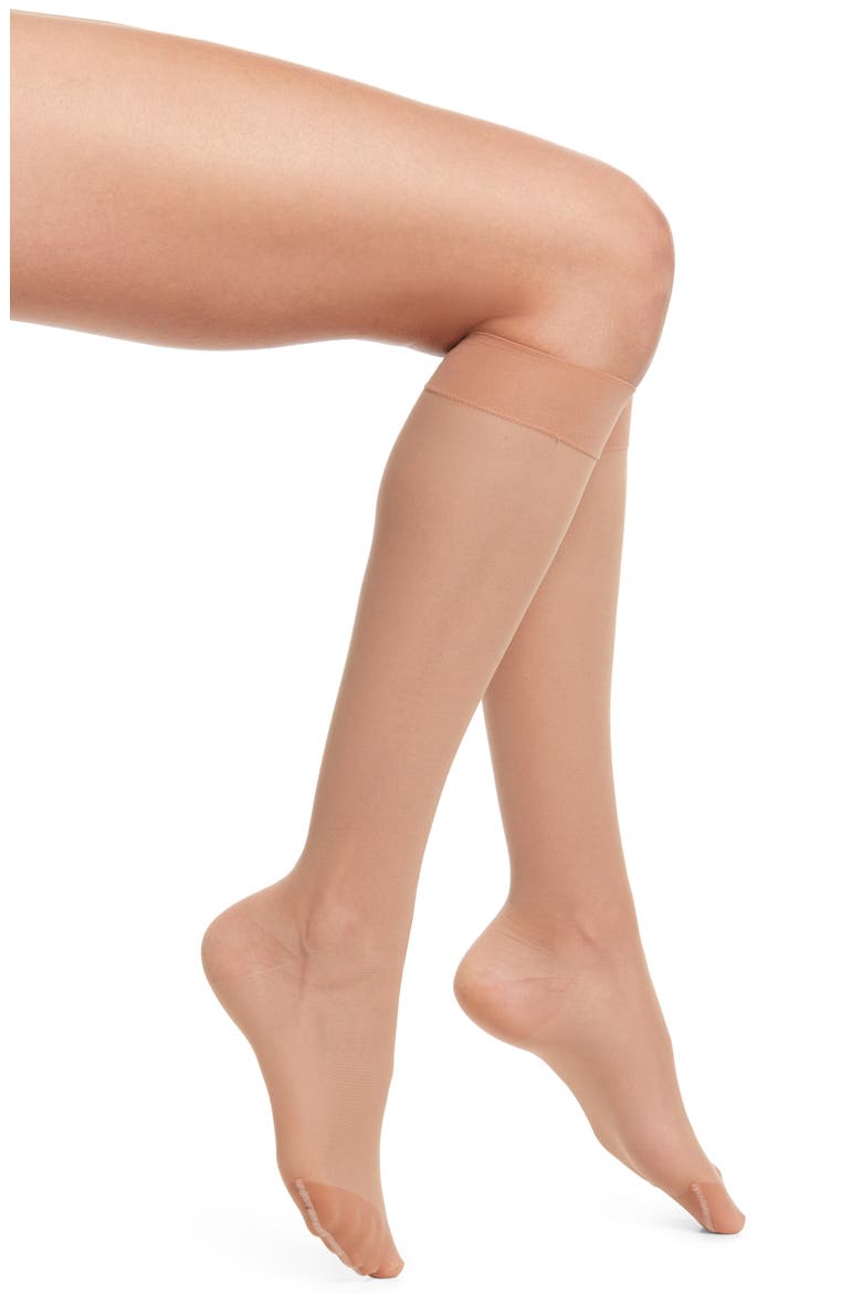 Sheer Compression Knee High Socks, Main, color, BUTTERSCOTCH