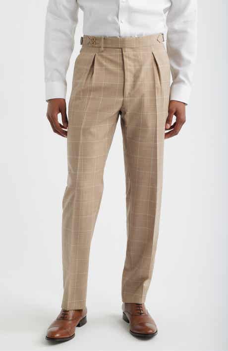 Zanella Danny Pleated Windowpane Check Wool Dress Pants