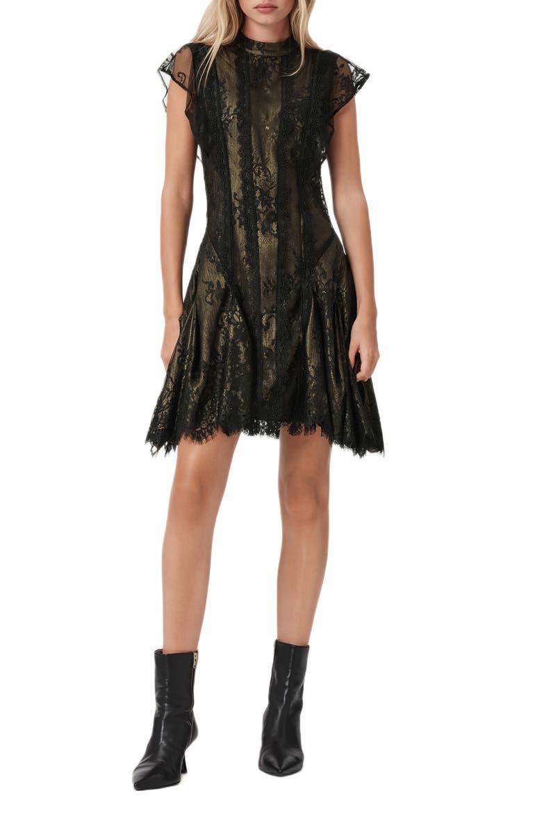 Fleur Lace Minidress, Main, color, METALLIC GOLD