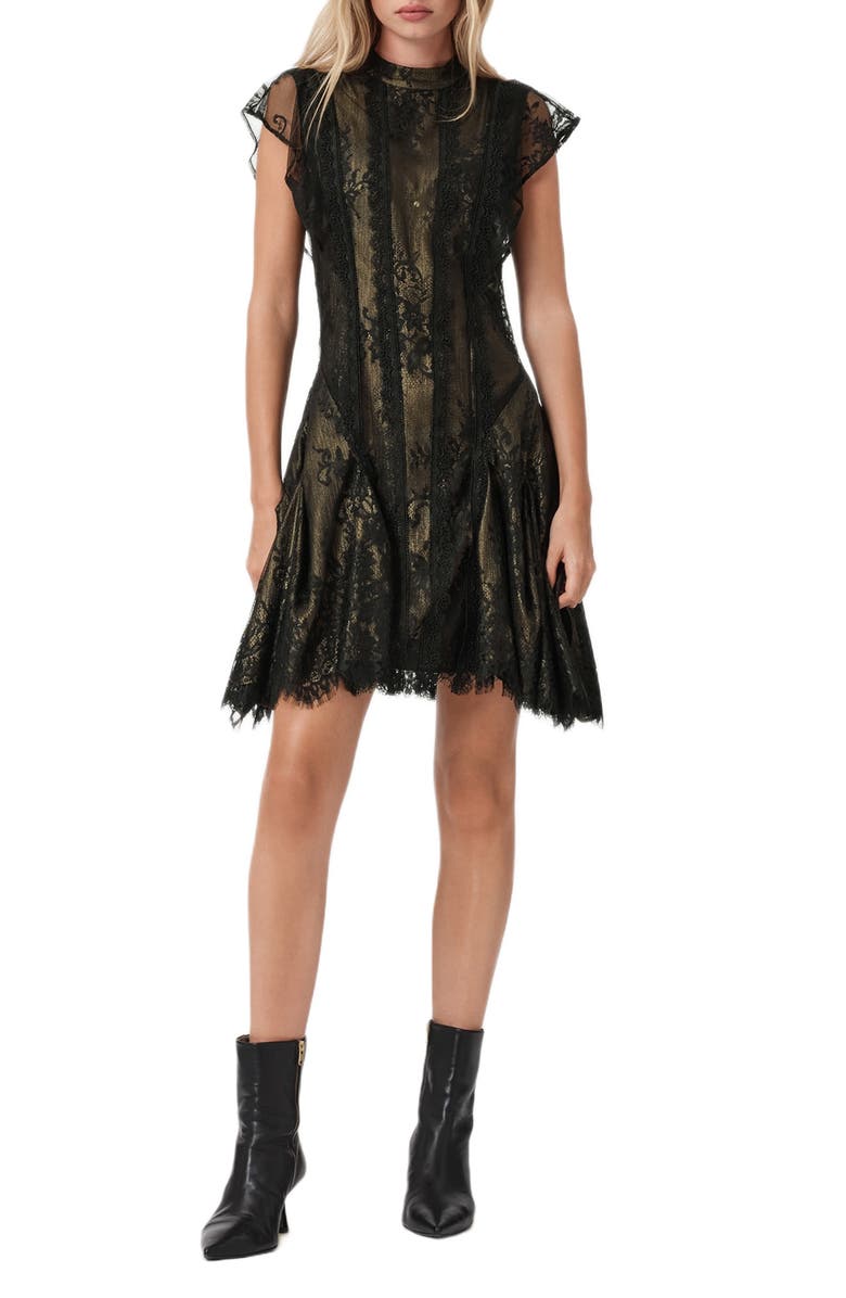AllSaints Fleur Lace Minidress, Main, color, Metallic Gold