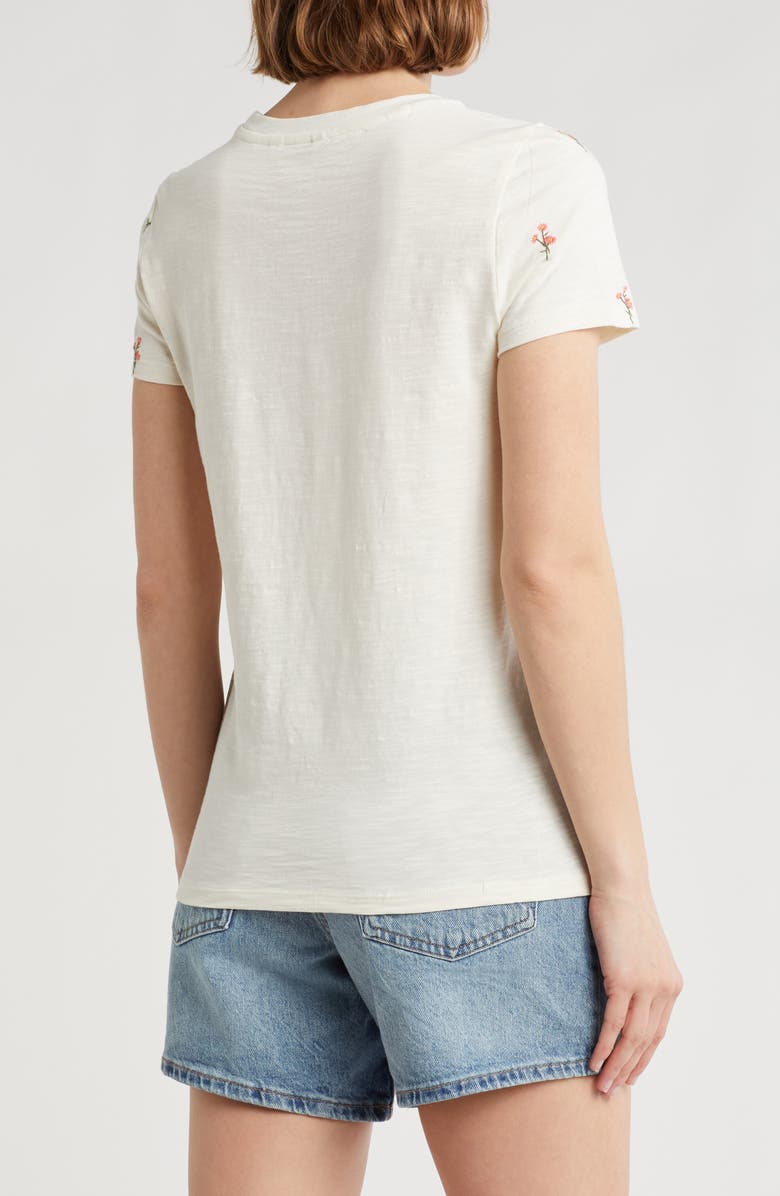 Lucky Brand Flower Embroidered Cotton T-Shirt, Alternate, color, Flower Embroidery