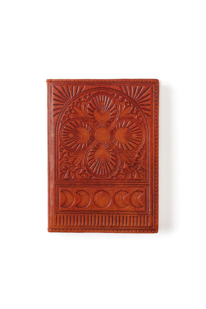 Embossed  Leather Moon Phase 5x7 Journal, Main, color, Brown