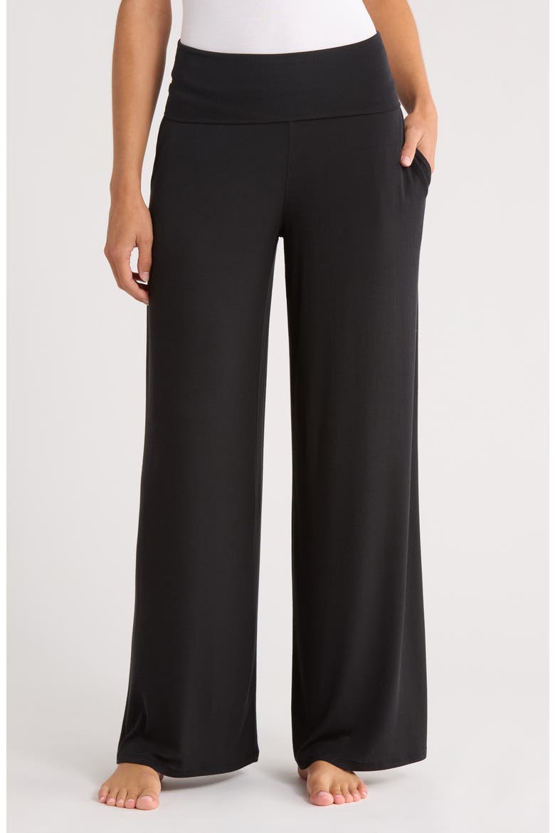 Rib Foldover Waist Pajama Pants, Main, color, IMMERSED BLACK