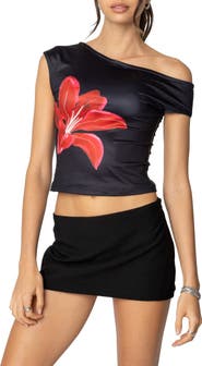 EDIKTED Firelily Floral One-Shoulder Top