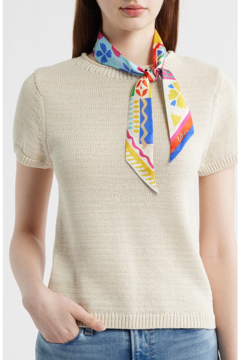 Coastal Collage Silk Ribbon Scarf, Main, color, WHITE MULTI