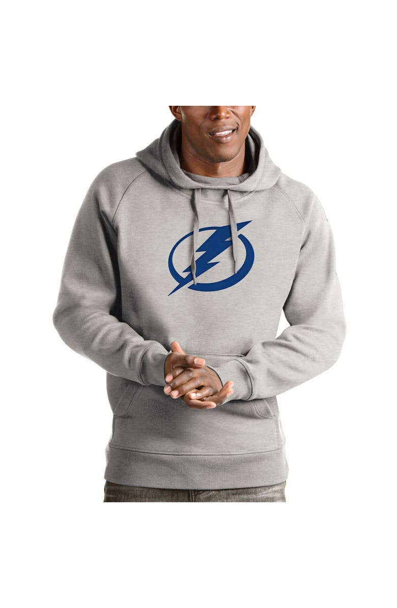 ANTIGUA Men's Antigua Heathered Gray Tampa Bay Lightning Logo Victory Pullover Hoodie, Main, color, Heather Gray
