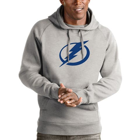 Men's Antigua Heathered Gray Tampa Bay Lightning Logo Victory Pullover Hoodie