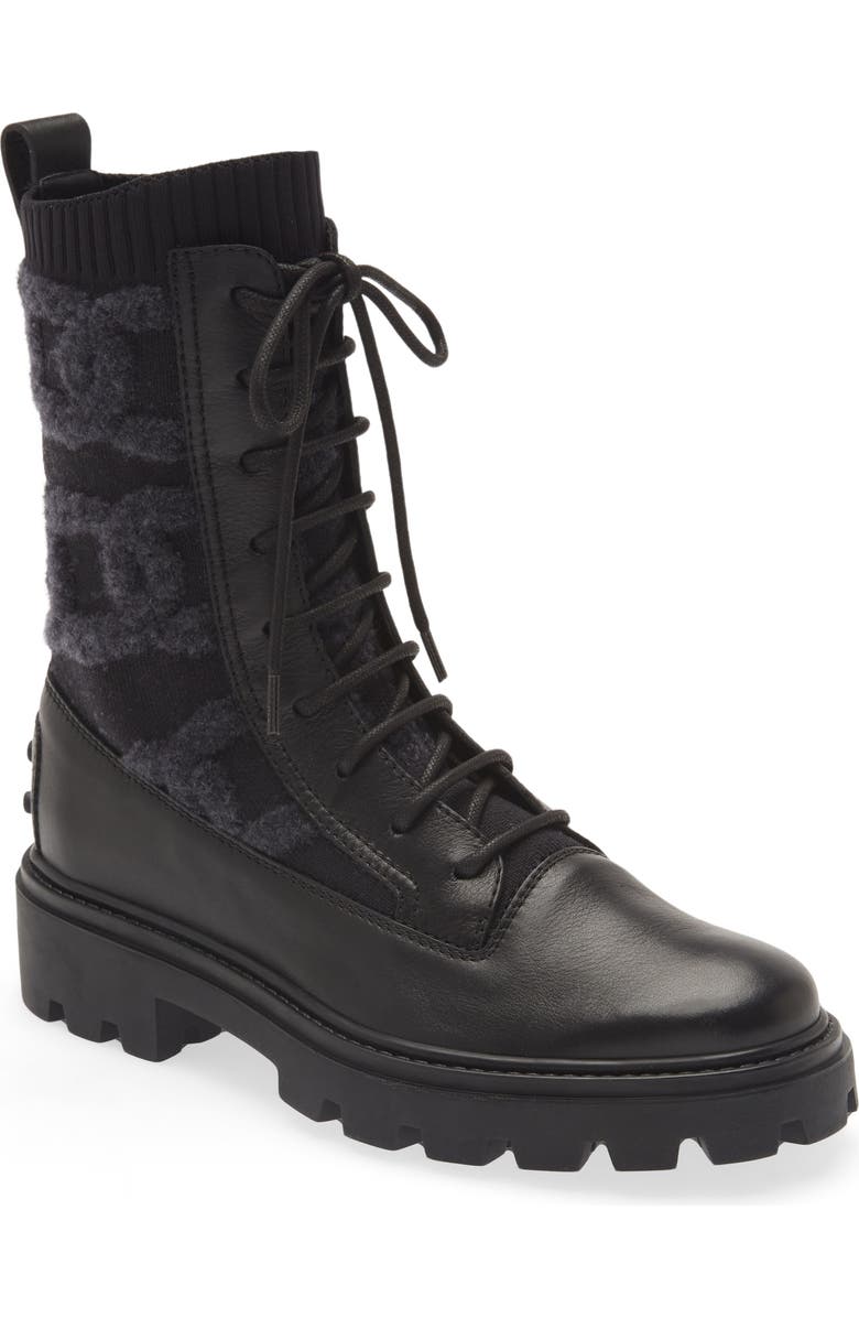 Tod's Kate Mixed Media Combat Boot, Main, color,