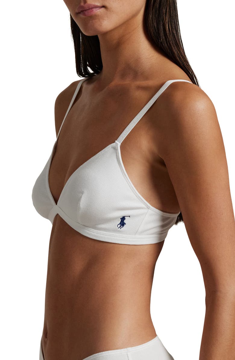 Polo Ralph Lauren Stretch Cotton Rib Triangle Bralette, Alternate, color, White Cloud