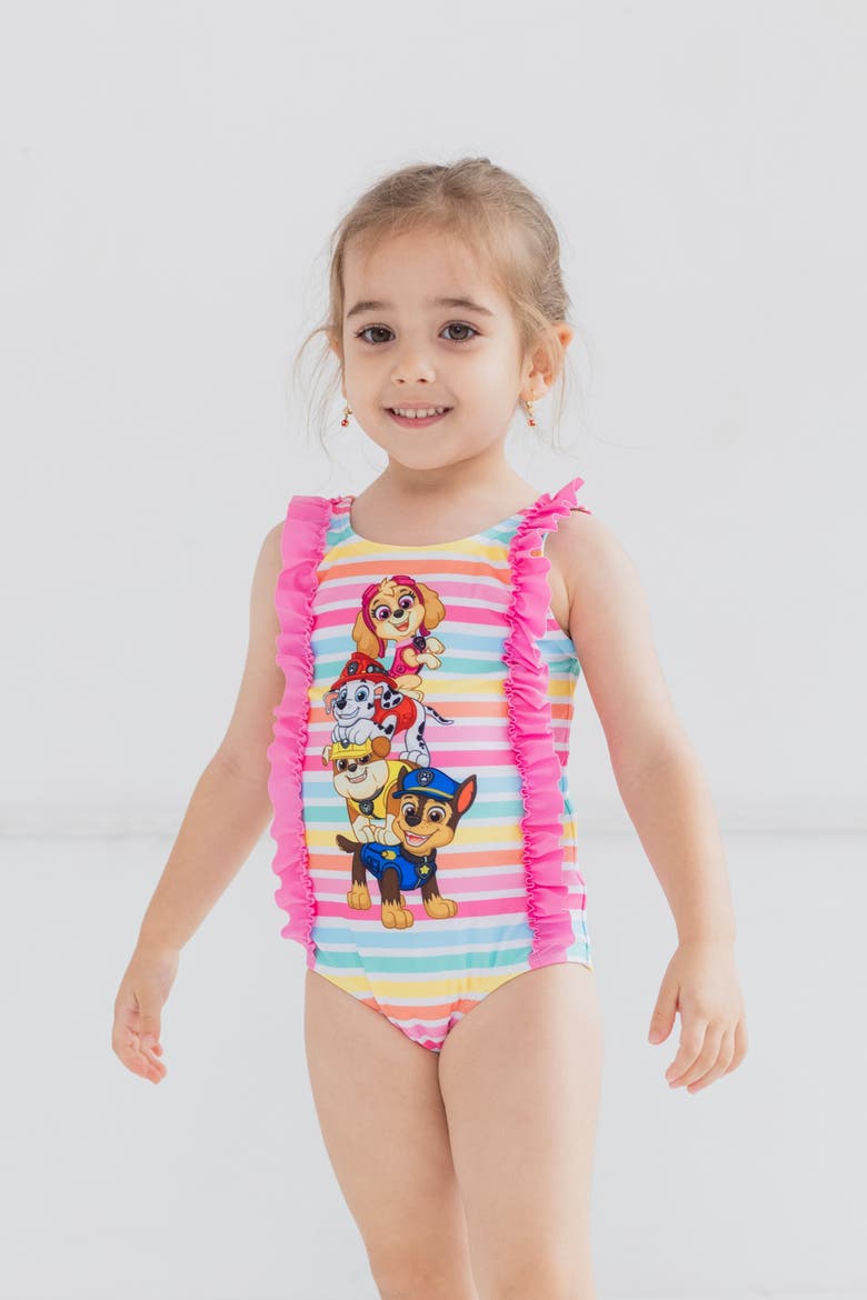 Sleeveless One Piece Bathing Suit, Alternate, color, Pastel Pink Stripe