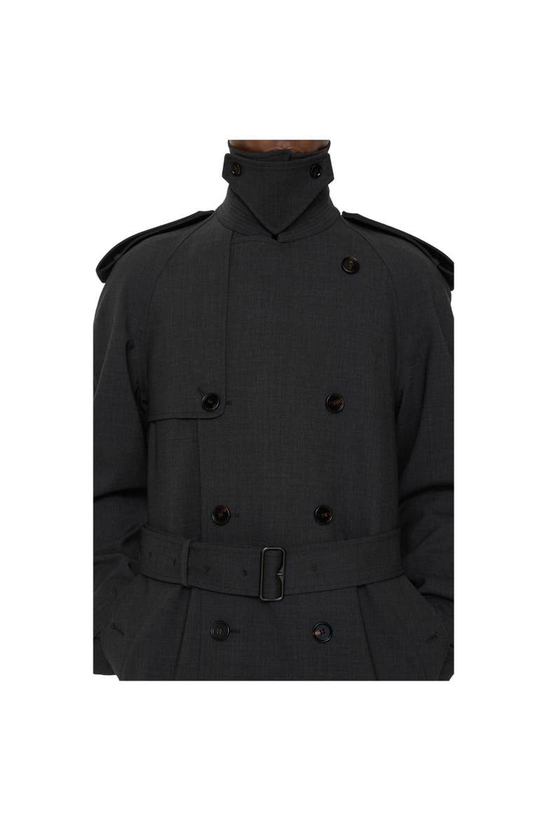 Long Bonded Stretch Wool Trench Coat, Alternate, color, Onyx grey melange