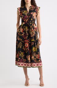 Julia Jordan Floral Border Print Midi Dress