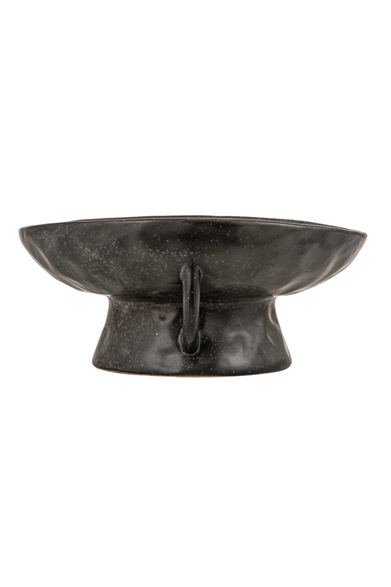 Stoneware Footed Pedestal Bowl with Handles, Reactive Glaze, Black, Alternate, color, Black