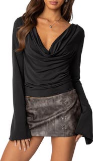 EDIKTED Nira Hooded Cowl Neck Top