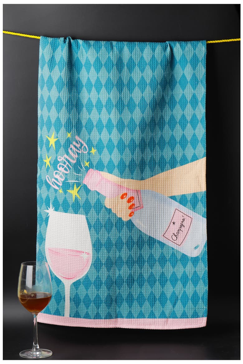 Cheers Set of 3 Kitchen Towels, Alternate, color, LIGHT BLUE/ PINK/ LIME