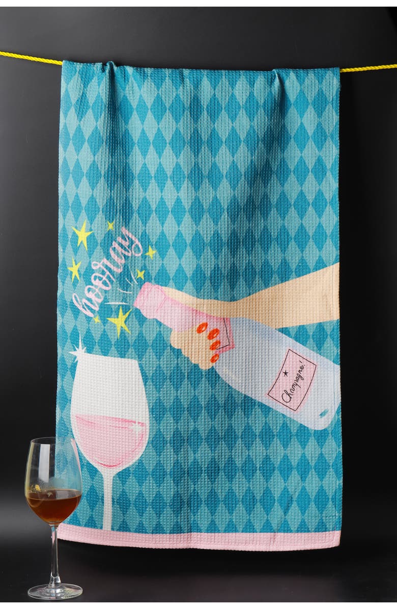 Tiramisu Cheers Set of 3 Kitchen Towels, Alternate, color, Light Blue/ Pink/ Lime