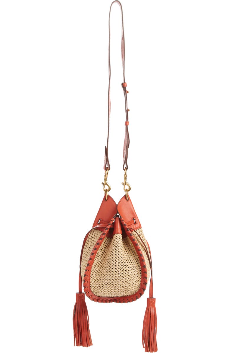 Isabel Marant Radja Tassel Woven Raffia & Leather Bucket Bag, Main, color,