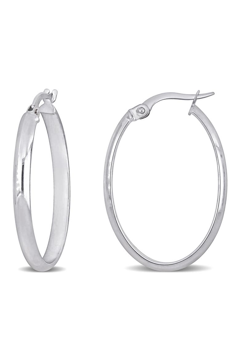Oval Hoop Earrings, Main, color, WHITE GOLD