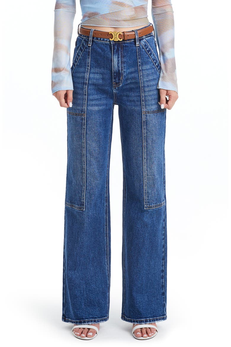 Seamed High Waist Wide Leg Jeans, Main, color, DEEP SEA