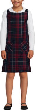 Lands' End Girls Plaid Button Shoulder Patch Pocket Jumper