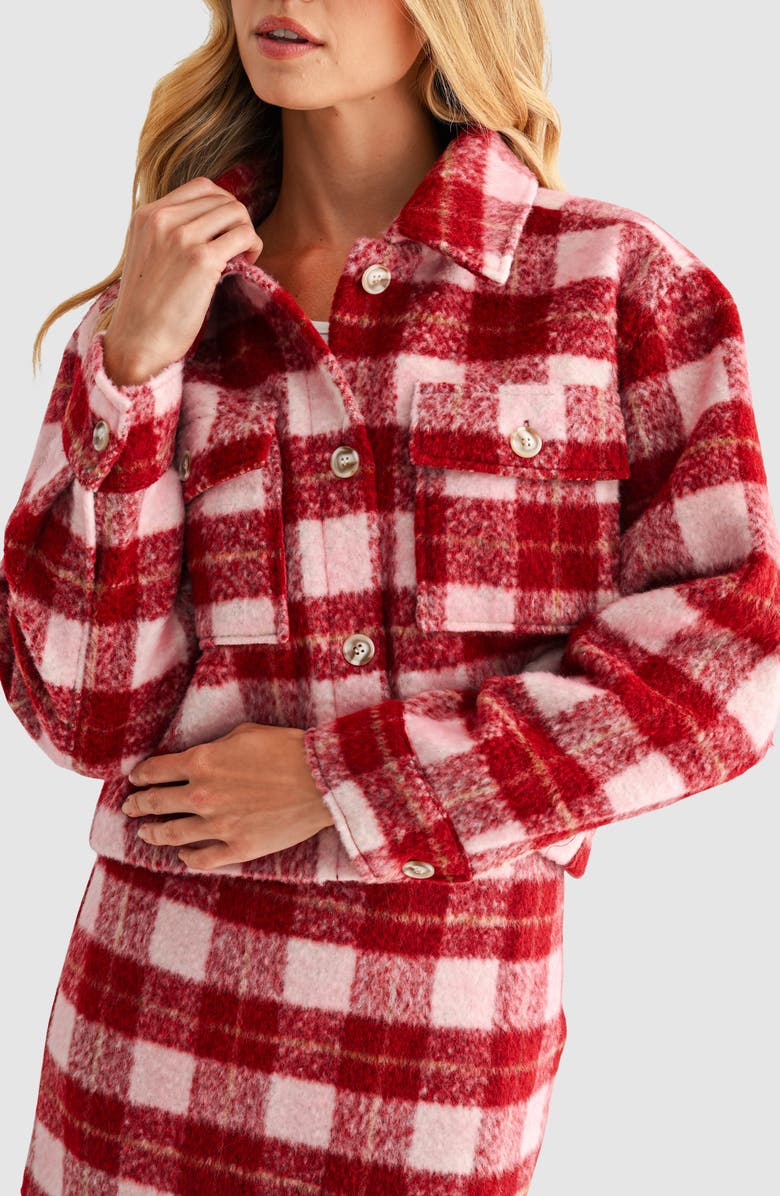 All in Favor Plaid Crop Jacket, Alternate, color, Burgundy Plaid