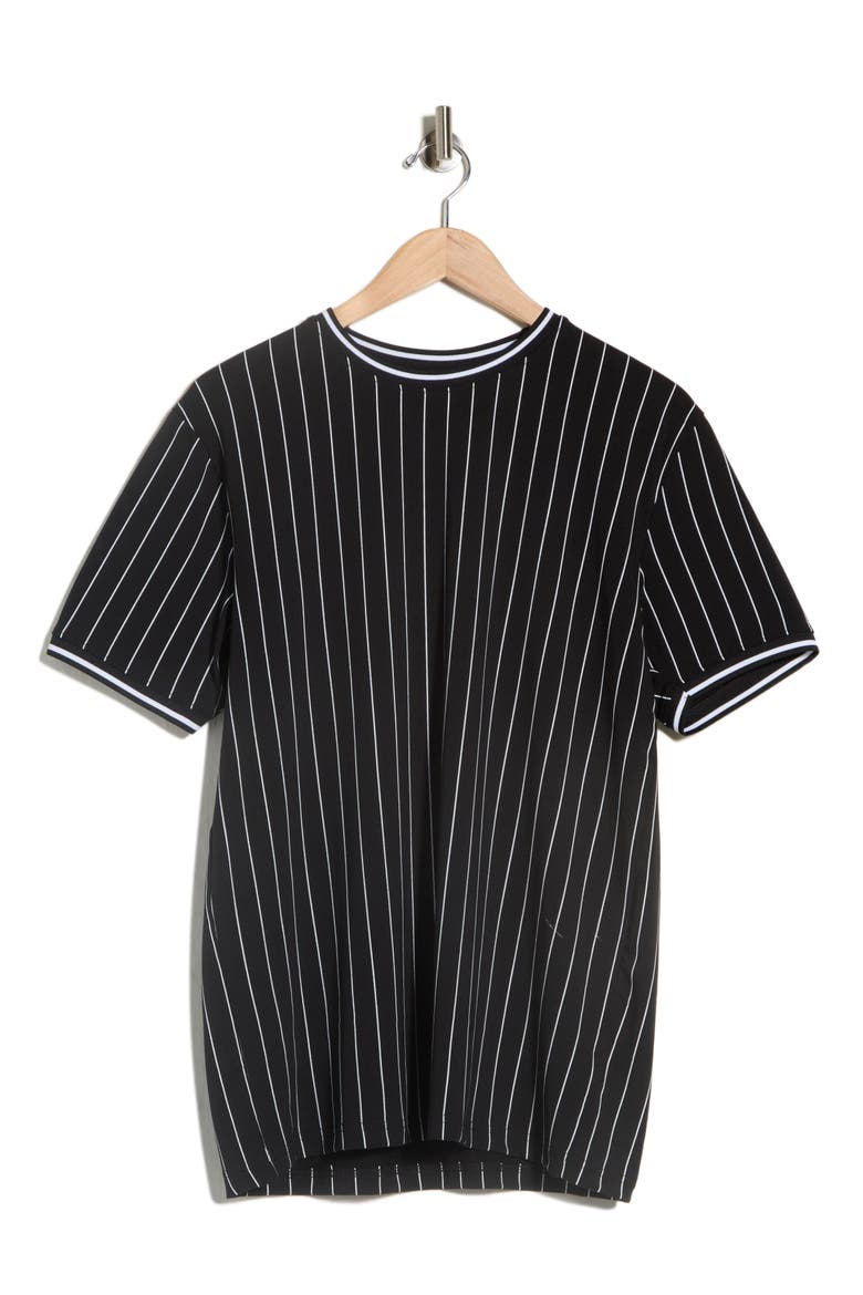 Vertical Stripe Crewneck Short Sleeve T-Shirt, Alternate, color, BLACK