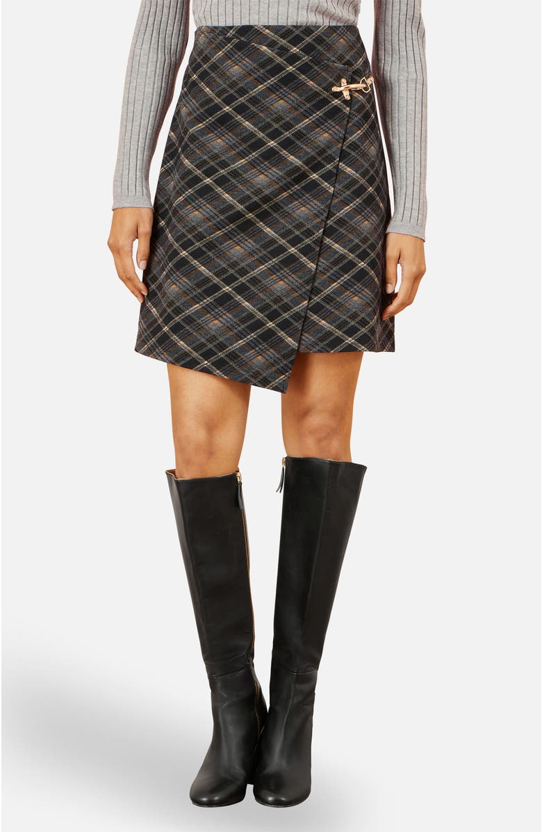 Yumi Check Wrap Skirt, Main, color, Black