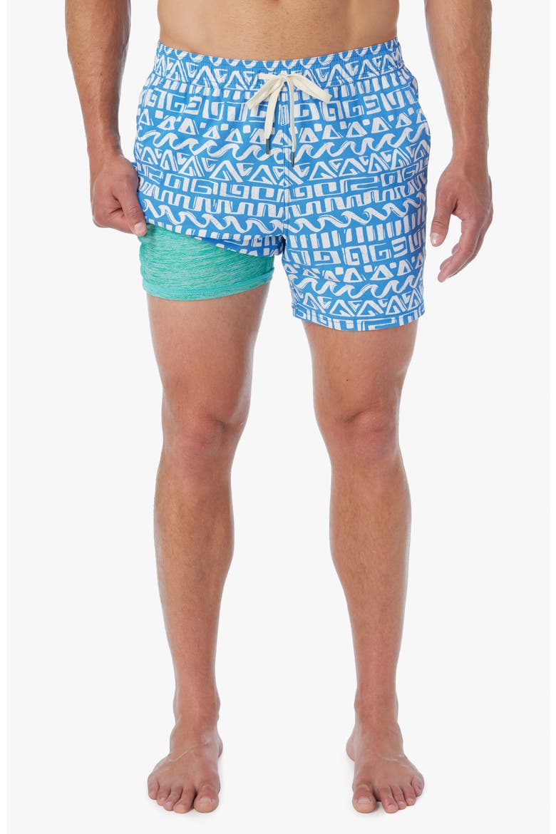 The Bungalow Water Repellent Swim Trunks, Alternate, color, BLUE WATER WAVES