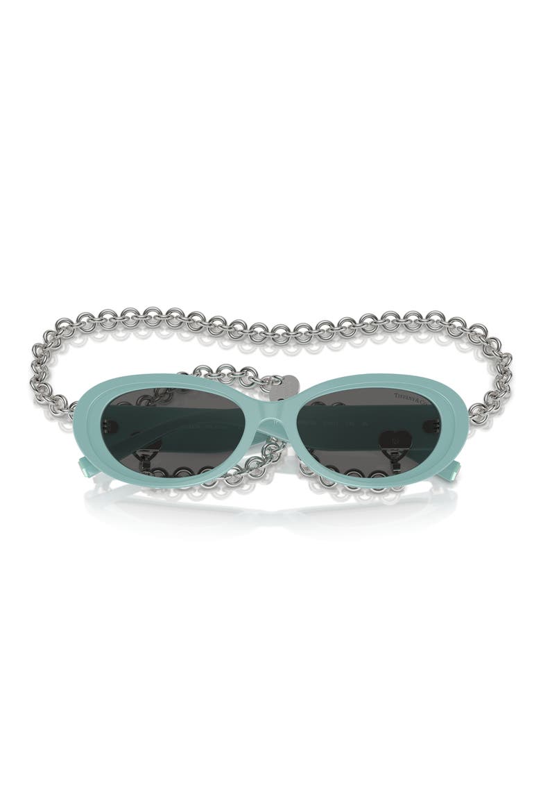 54mm Oval Sunglasses with Chain, Alternate, color, BLUE GREY