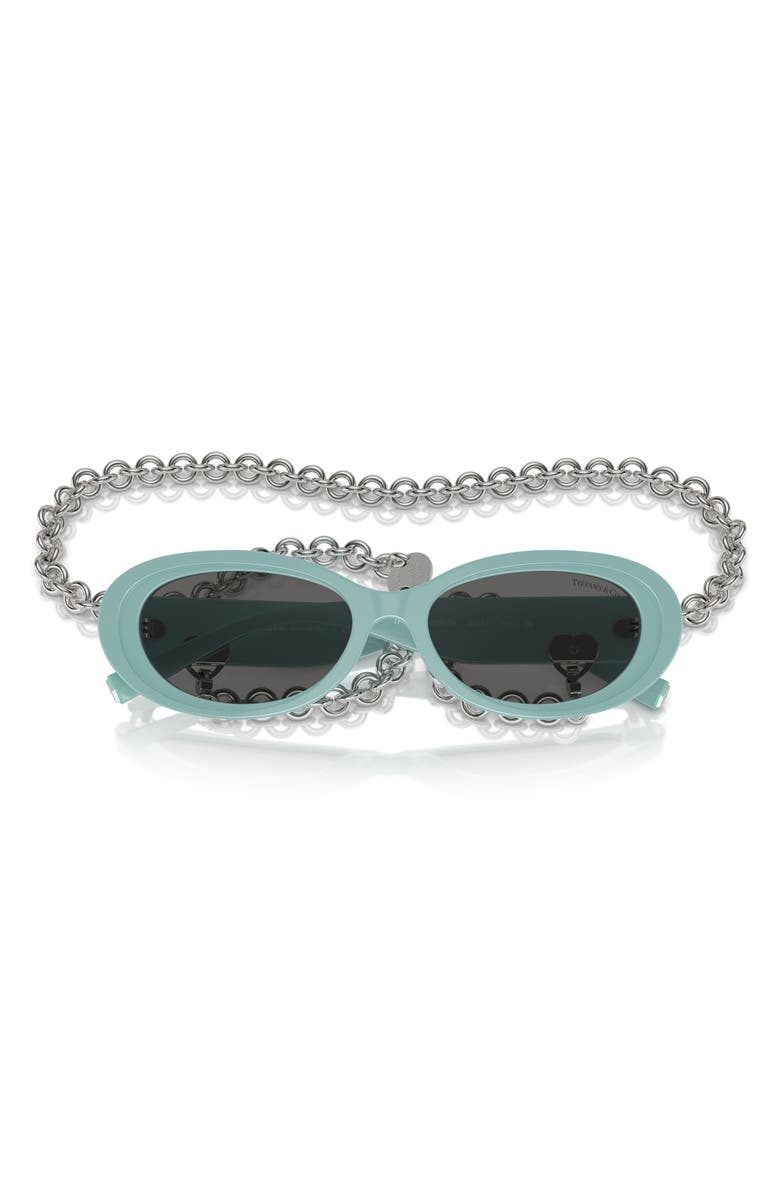 Tiffany & Co. 54mm Oval Sunglasses with Chain, Alternate, color, Blue Grey