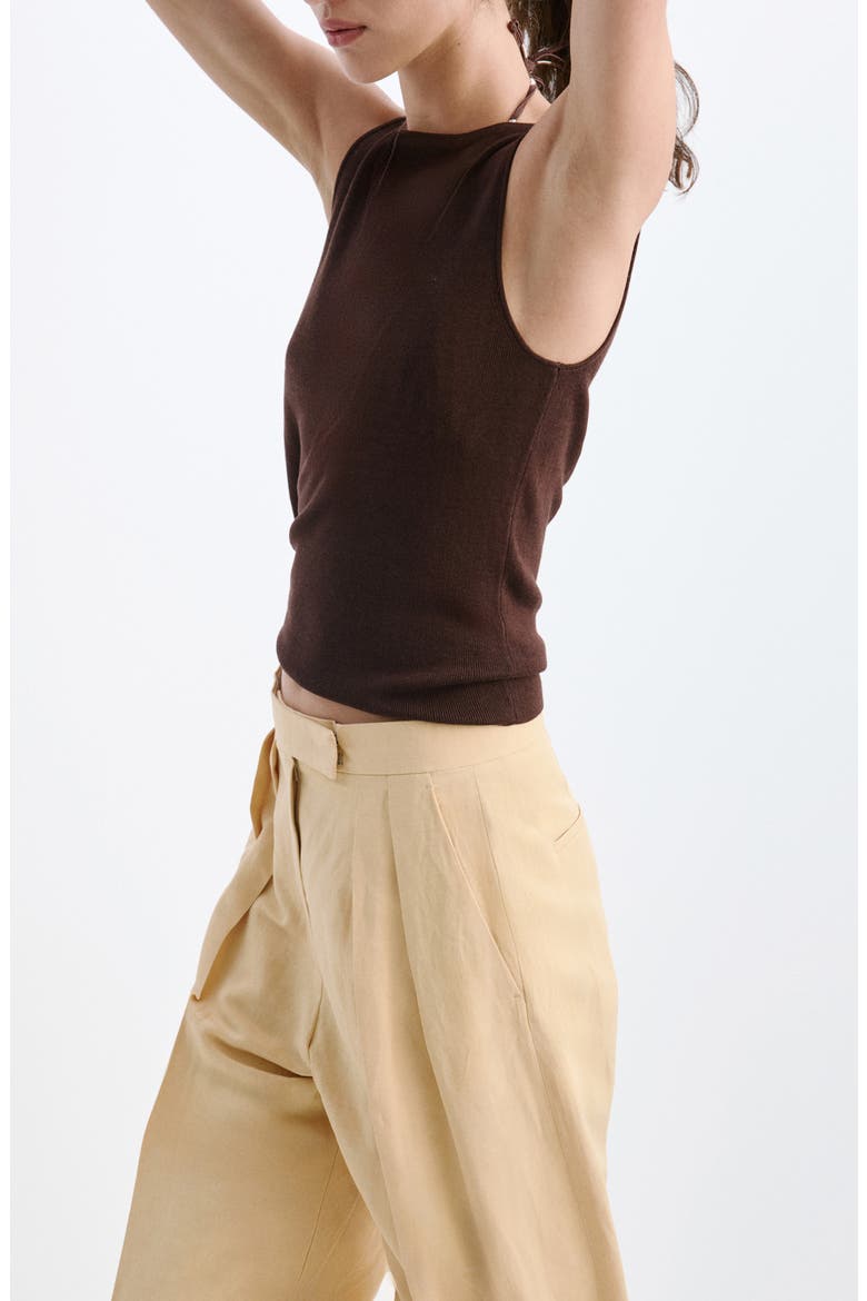Fine-Knit Boat Neck Top, Alternate, color, BROWN