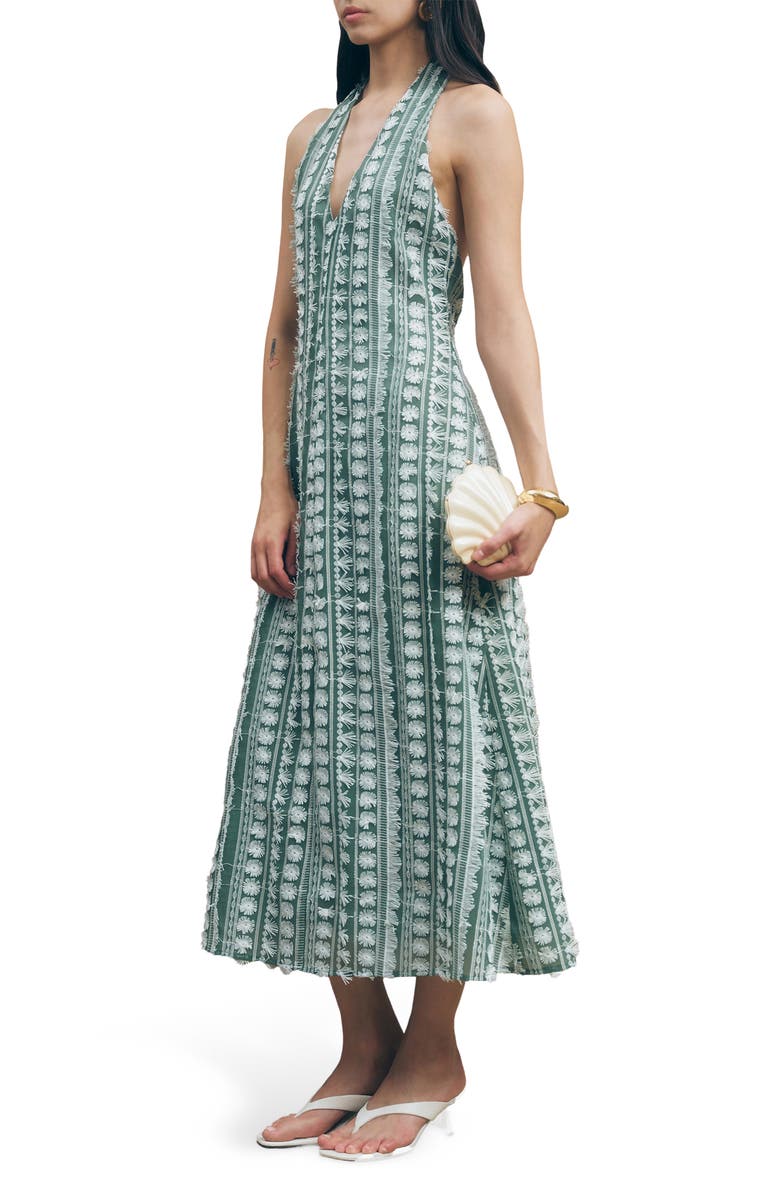 MAUDE CLUB Tussah Mixed Embroidery Halter Neck Maxi Dress, Alternate, color, Green