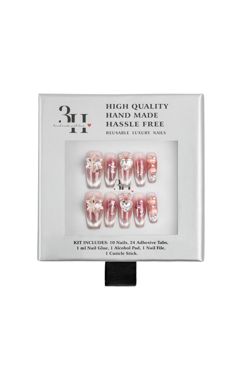 Eternal Blossom Luxury Handmade Press On Nails, Alternate, color, Salmon