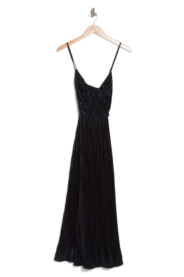 Metallic Plissé Midi Dress, Alternate, color, BLACK