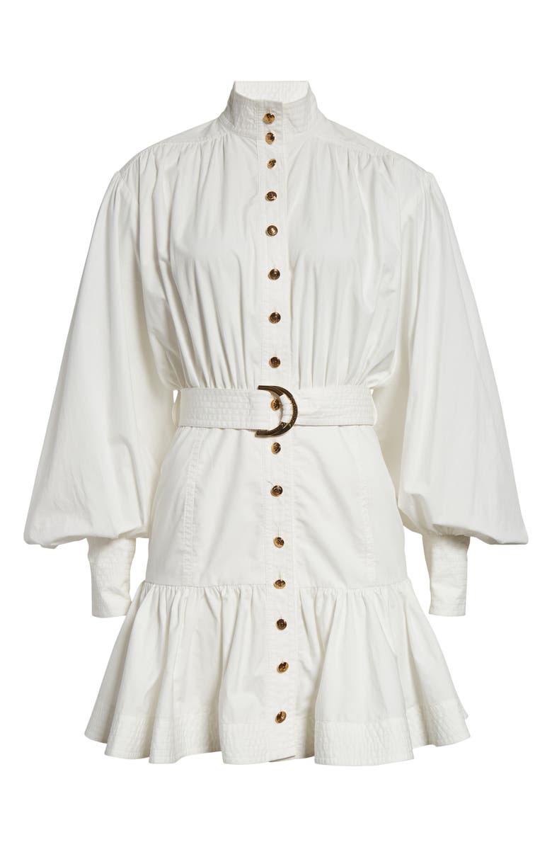 Zimmermann Belted Long Sleeve Cotton Utility Minidress, Alternate, color, Ivory