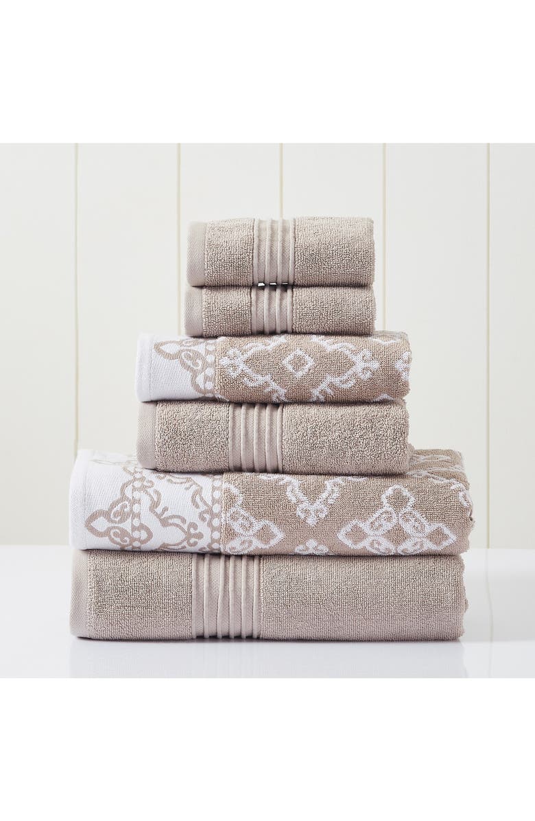 Modern Threads Yarn Dyed Jacquard/Solid Towel 6-Piece Set - Charlize Stone, Main, color, Fawn