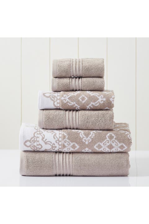 Yarn Dyed Jacquard/Solid Towel 6-Piece Set - Ophelia Stone