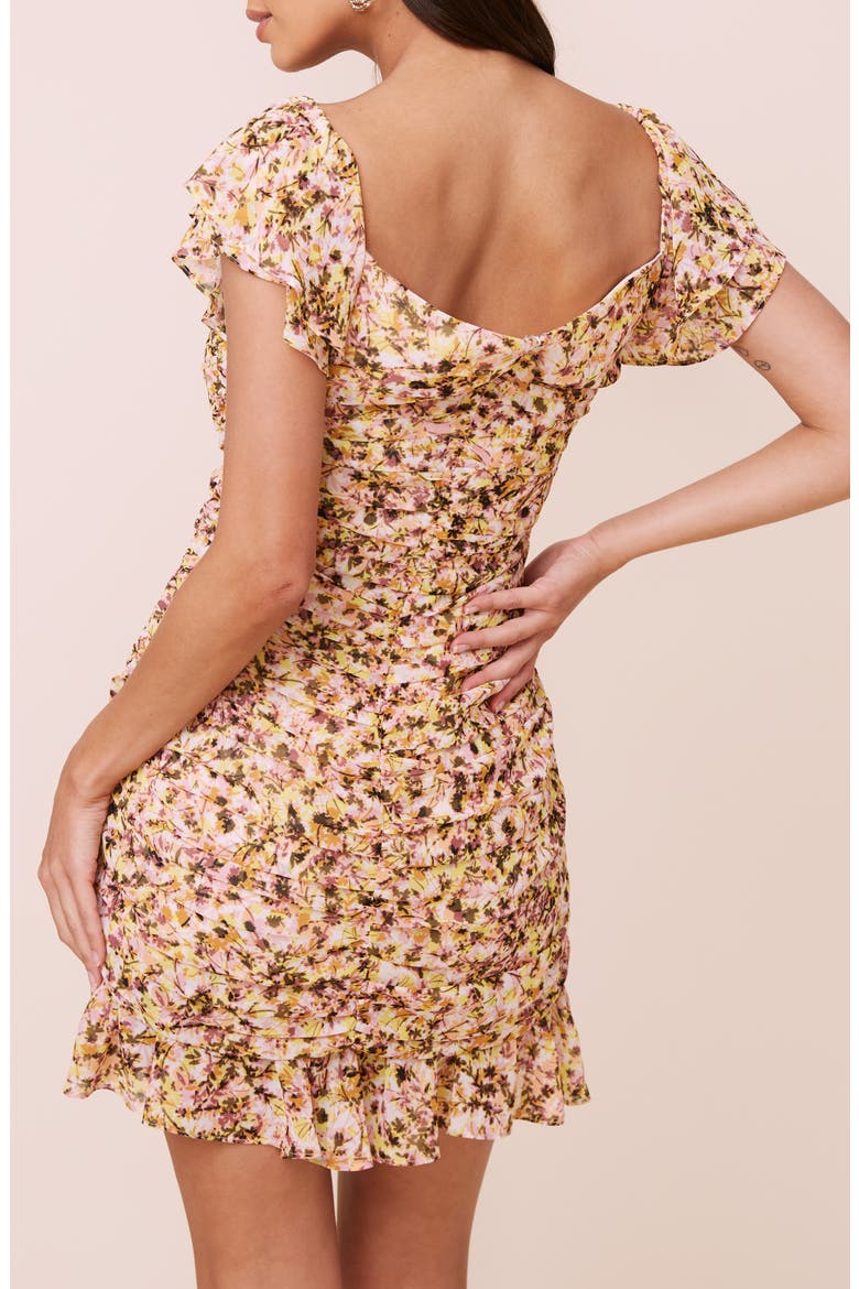 Floral Ruched Chiffon Minidress, Alternate, color, BLUSH YELLOW MULTI