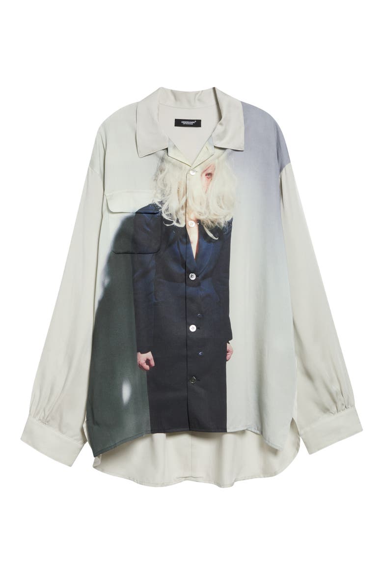 Graphic Print Long Sleeve Camp Shirt, Main, color, LIGHT BEIGE GRAY